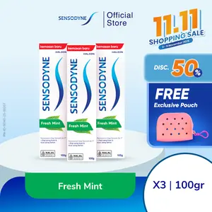 [SPECIAL 12.12] Sensodyne Toothpaste Pasta Gigi Sensitif Essensial Care Fresh Mint 3 x 100gr - Free Pouch