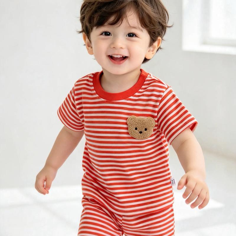 Bộ quần áo cotton hoạ tiết gấu dễ thương thoải mái cho bé trai bé gái chất liệu mềm mại thiết kế đáng yêu size 5-16kg