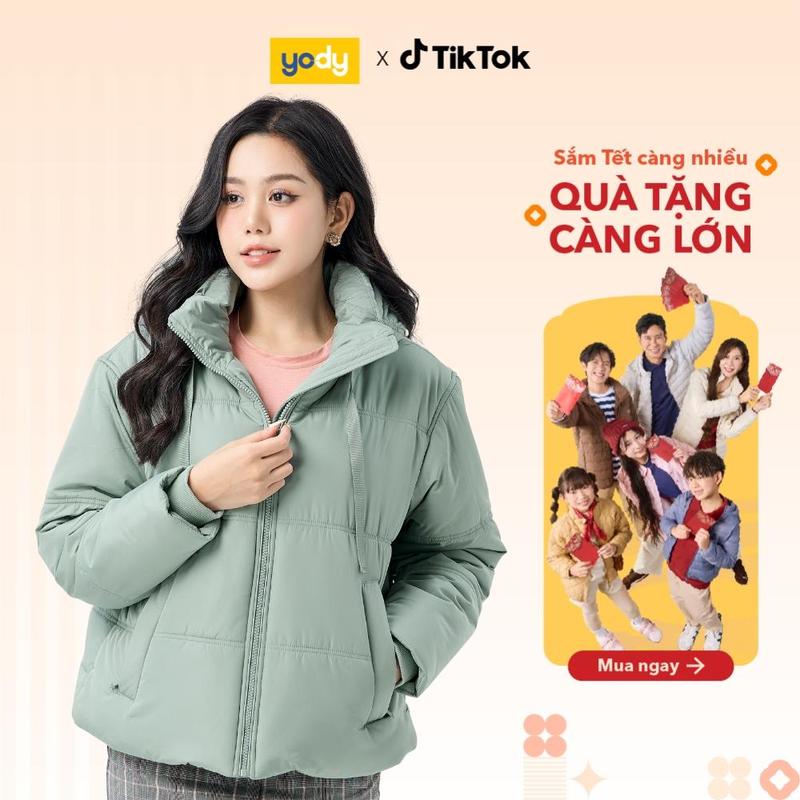 SALE 30% YODY Áo Phao Vip Nữ Dáng Ngắn Dây Rút Mũ PVN6006