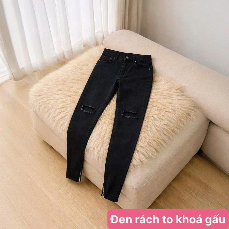TOP BÁN CHẠY - Quần Jean Dài Nam Rách Gối To Màu Đen Có Khóa Gấu Chất Bò Co Dãn Tốt Form Skinny QDS37 Kiểu Mới Menswear Pants Size 27-34