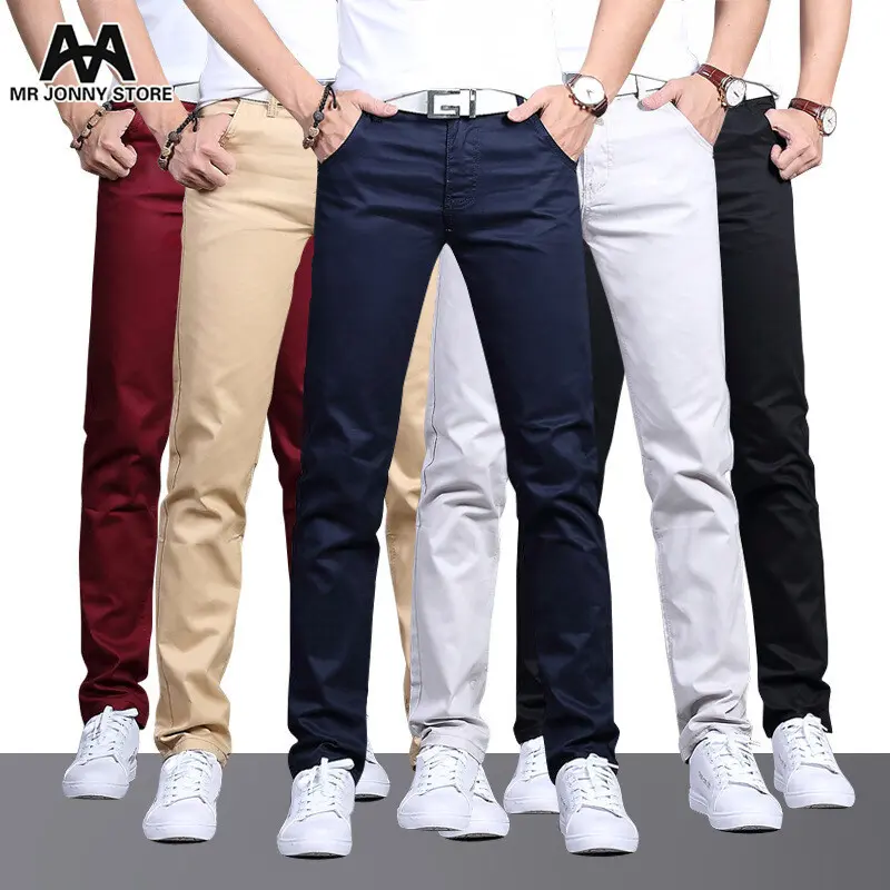 MJ new design men's casual pants cotton slim straight pants fashion business solid khaki black men's trousers men's slacks male trousers