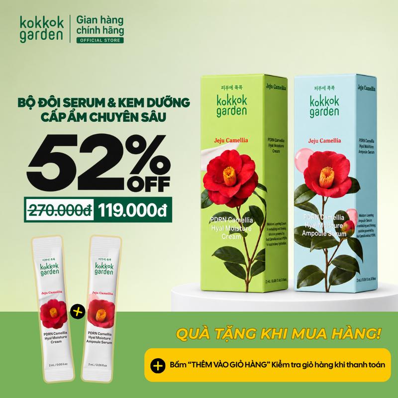 Combo Serum + Kem dưỡng ẩm Cấp ẩm PDRN kokkok garden, Cấp ẩm sâu và phục hồi cho làn da, Dạng gói 2mx6 Hộp 6 Gói