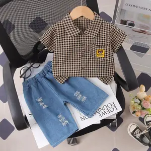 Setelan Kemeja Dan Celana Pendek Jeans Anak Terbaru Motif Cowk Set  / Baju Anak Laki Laki