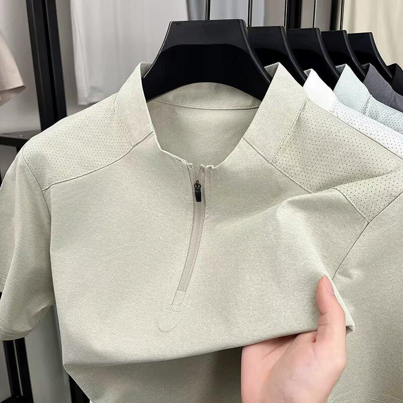 Áo thun nam tay ngắn cổ đứng, vải lụa băng nhanh khô, thoáng khí, phong cách thể thao thời trang, mẫu mới mùa hè 2026