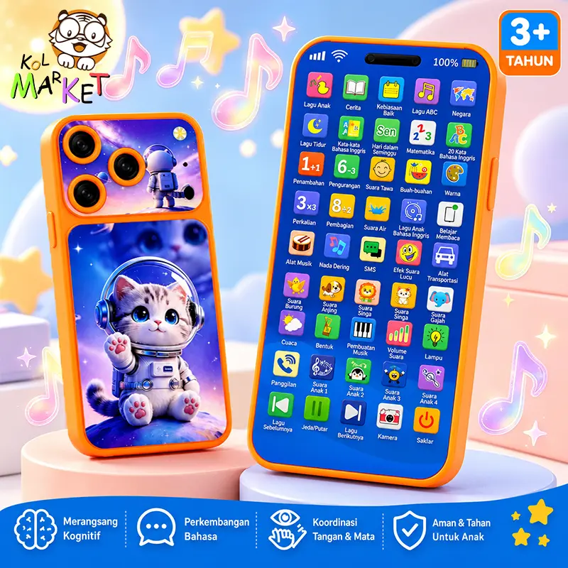 HP Anak Mainan Edukasi 45 Tombol Layar Sentuh Ponsel Lagu Cerita Bahasa Inggris Musik Lampu Malam