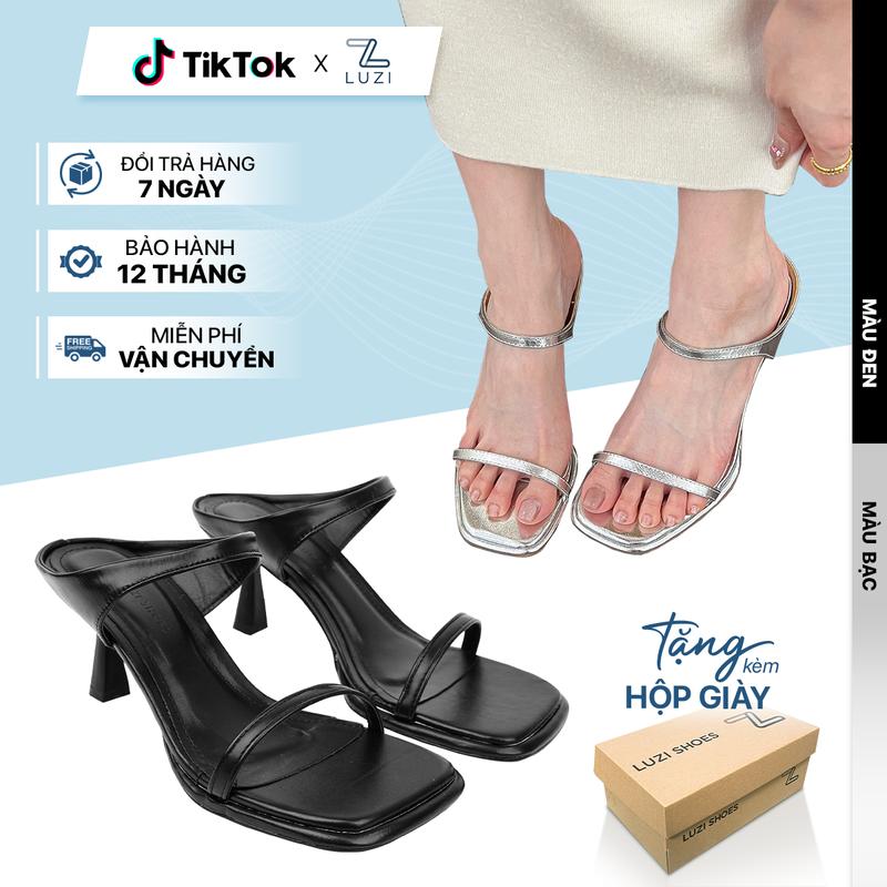 HÀNG FULLBOX Giày cao gót nữ 9 phân guốc cao gót 2 quai gót nhọn thời trang DéP nữ quai ngang 7p phong cách đi tiệc đi chơi Luzi Shoes m149