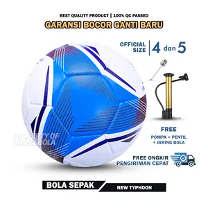 Bola Sepak New Typhoon | Bola Kaki Size 4 dan Size 5 | Bahan Premium Jahit Mesin | Paket Pompa Pentil Jaring