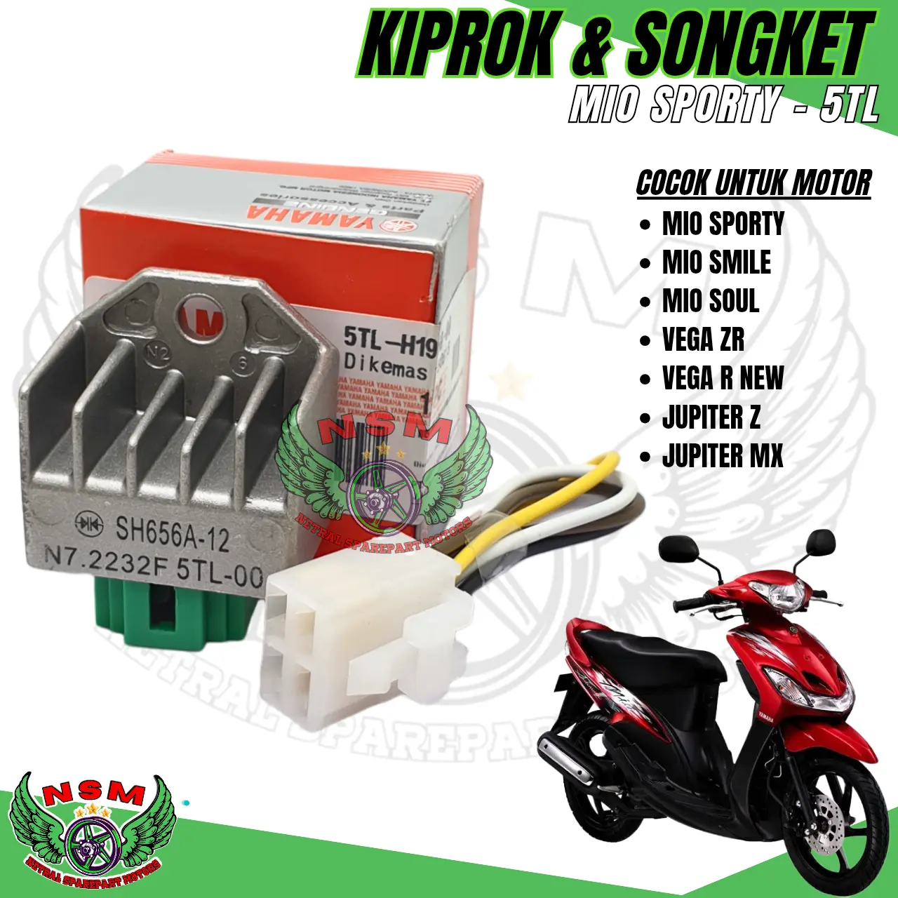 PAKET KIPROK REGULATOR MIO SPORTY+ PITING SOKET MIO SPORTY,SOUL,SMILE,NUOVO,FINO KARBU,JUPITER Z/MX OLD,VEGA R NEW/ZR