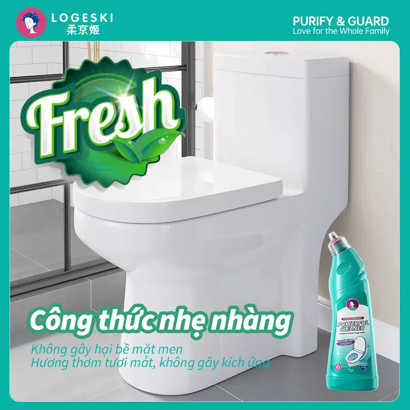 [LIVE] Nước tẩy bồn cầu Logeski, Sạch không cần chà, công thức kiềm, khử trùng và khử mùi - 500ml × 3 chai, dùng để làm sạch lát gạch và kính 5