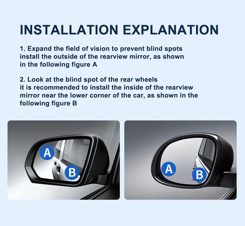 Product Introduction of 2Pcs Waterproof Rear View Mirror Full-vision Adjustable Blind Spot Mirror For Car Backing Auto Round Glass Convex Mirror Car Rearview Mirror 12