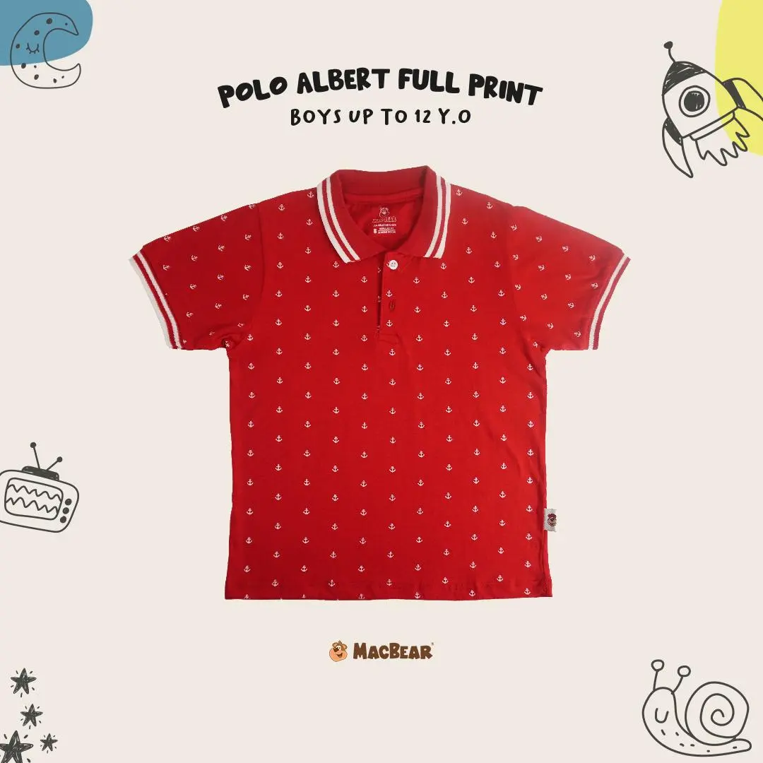 MacBear Baju Anak-Remaja Laki-laki Kaos Anak-Remaja Polo Shirt Albert Full Print Jangkar 2 tahun  -  10 tahun Katun  Anak-Anak