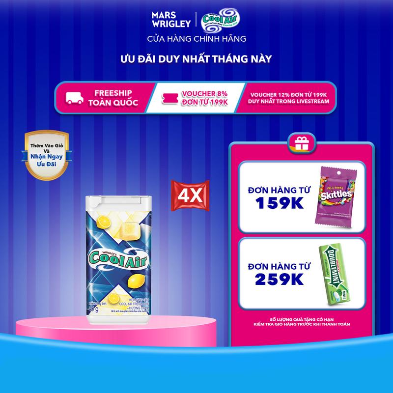 Combo 4 Kẹo Sing-Gum Cool Air Fresh Cube Lemon - Hương Chanh 40g