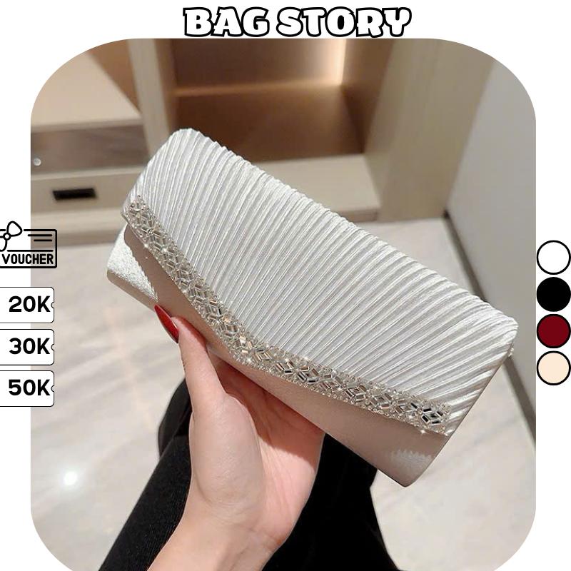 Túi xách nữ BAG STORY,ví nữ dài cầm tay đi tiệc đi chơi đính đá kim tuyến lấp lánh tiểu thư sang chảnh TX-150