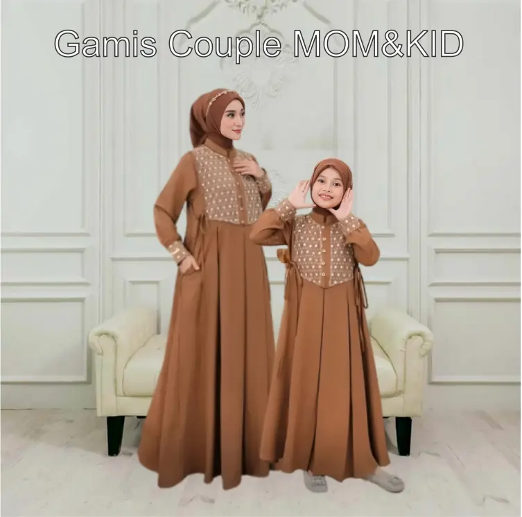 MOM&KIDS Shabiya Gamis Couple Keluarga Bahan Ceruty Babydoll Mix Brukat Gamis Lebaran Ibu dan anak Muslim Baju Pasangan Syari Mewah Setelan Dress Pesta