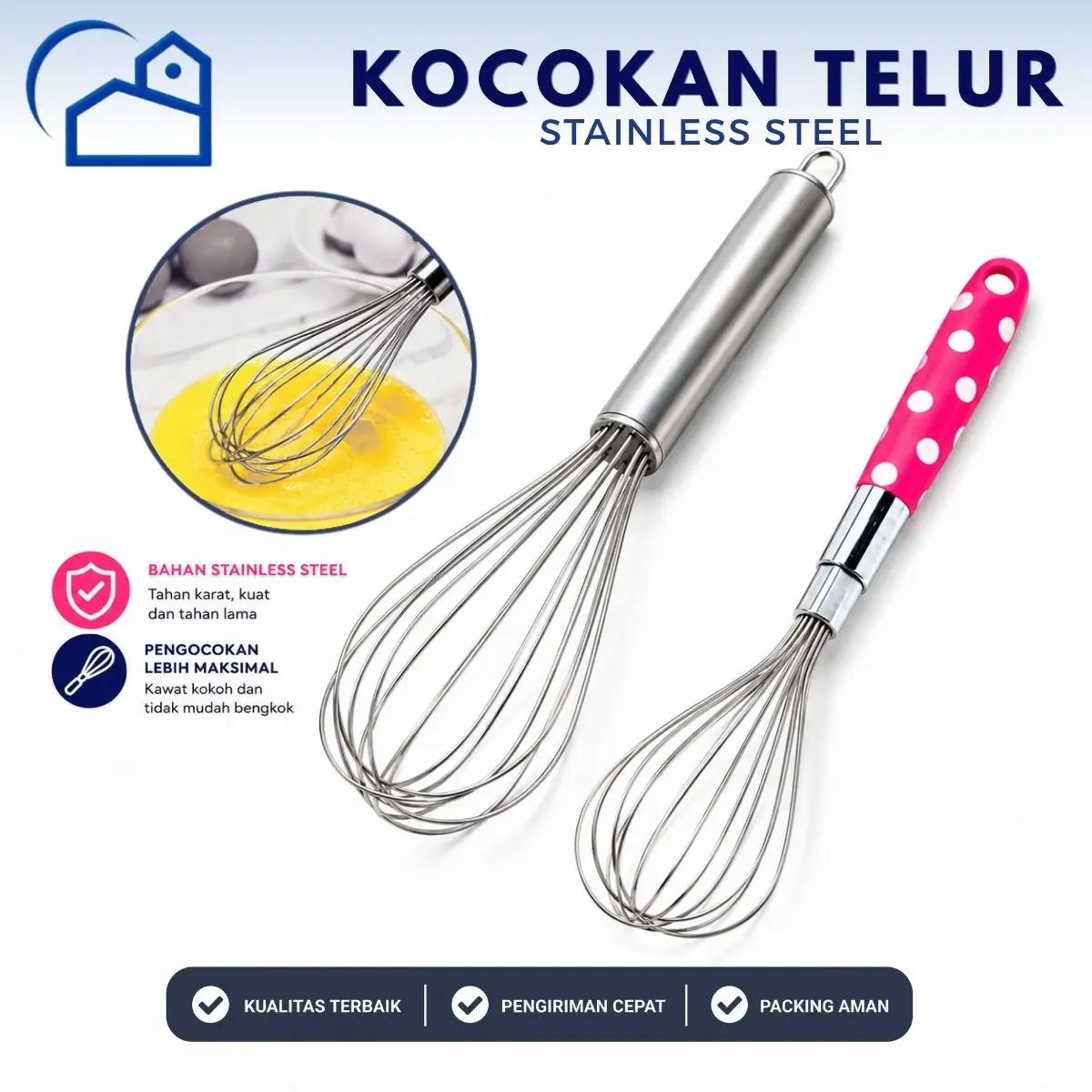 HOMESTATION - Alat Pengocok Telur / Egg Beater / Eggs Hand Mixer Stainless Steel Whisker / Kocok Adonan Kue Kitchenware