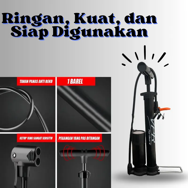 Pompa Angin Tangan VPR Pompa Angin Ban Sepeda dan Motor Kompa Speda Manual Dual Pentil Steel PVC - Pacific Aksesoris Sepeda Tinggi 40cm/60cm 3