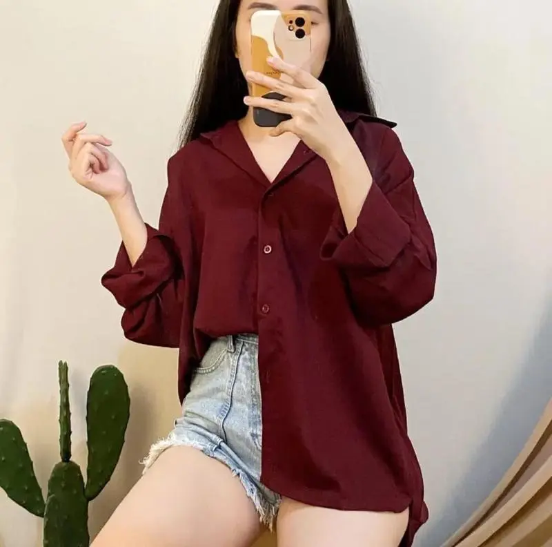 Kemeja Simpel Atasan Wanita Basic Polos Bahan Shakila Twill Premium Nyaman Baju Lengan Panjang  Kekinian 3