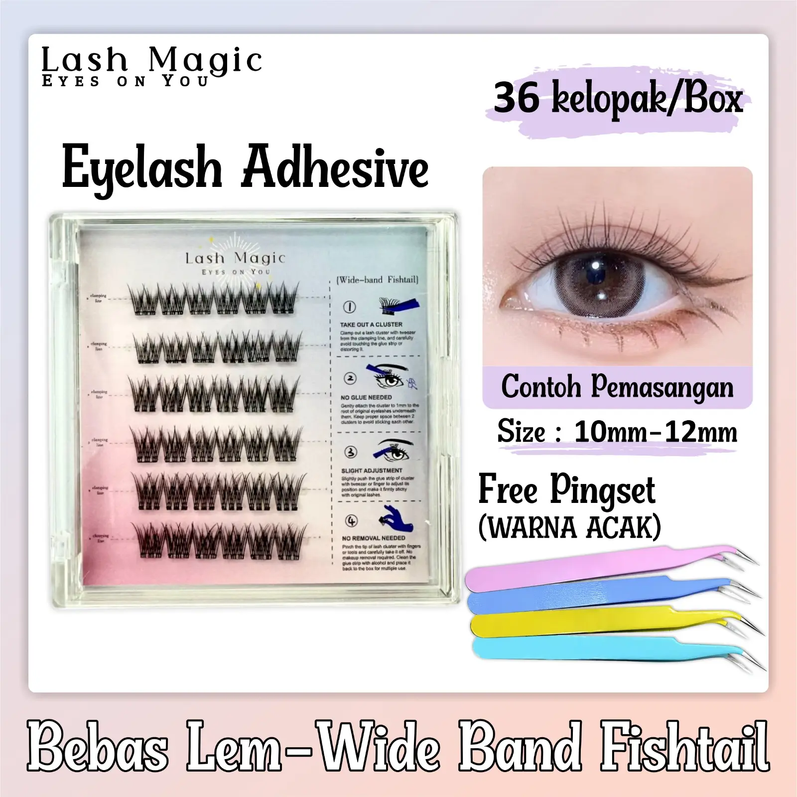 LASH MAGIC Bulu Mata Palsu Tanpa Lem Langsung Tempel FREE Pinset / tweezer Model WILD BAND FISH TAIL EYELASHES GLUE FREE EYELASH size 10mm - 12mm COCOK  KEGIATAN HARI HARI NATURAL DOUYIN KOREAN LOOK LUCNH HANG OUT WORK KERJA Eyelashes extension