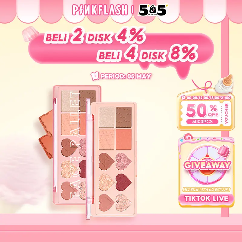 [Official] PINKFLASH OhMyLove  4 IN 1 Multiple eyeshadow Blush HighlighterTahan air Palet Wajah palette eye