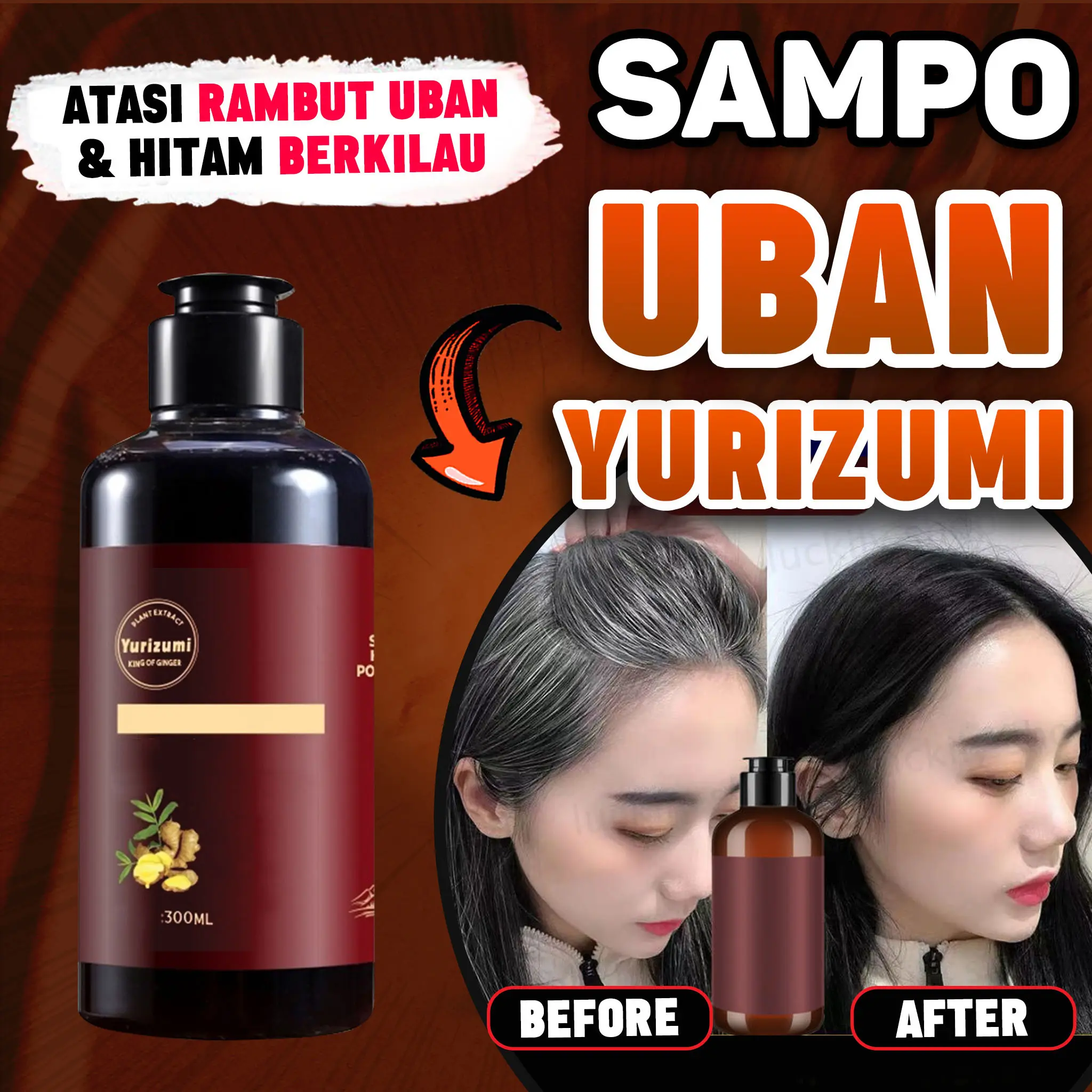 Yurizumi Shampo Uban Atasi Uban Rambut Shampoo Membuat Rambut Hitam dengan Cepat