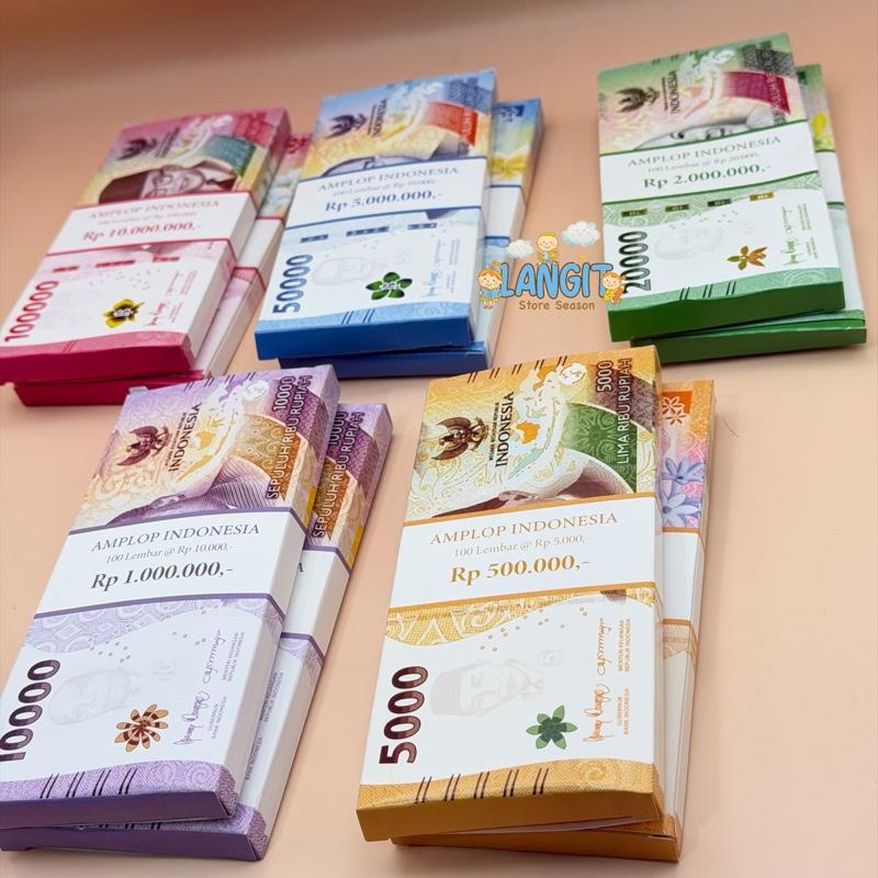 Amplop Lebaran Motif Uang Segepok Motif 3D ukuran Panjang isi 5 pcs untuk Idul Fitri
