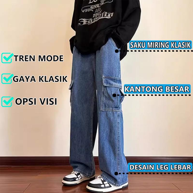 Product Introduction of celana jeans cowok street wear outfit baggy pants celana panjang pria dewasa denim berdiri celana cargo pria panjang Celana Panjang Unisex 4