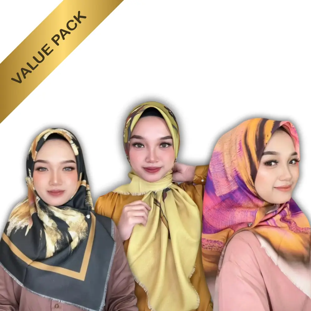 Hulya Hijab Segi Empat Katun Kilau 100cm Paket Beli 3 dan 6pcs