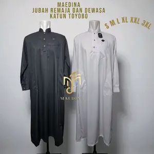 Maedina Jubah Muslim Gamis Polos Pria Dewasa Katun Toyobo Lengan Panjang Manset Abu Hitam Putih