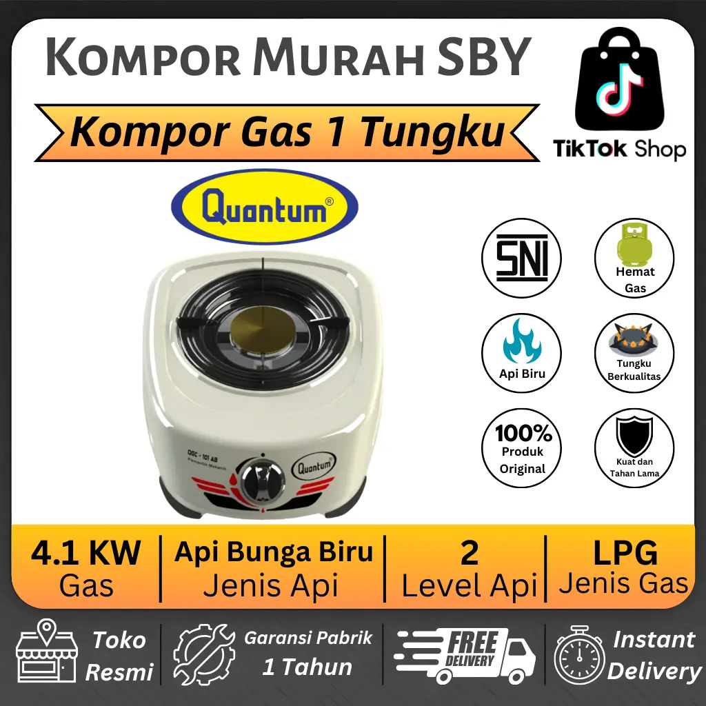 (COD) QUANTUM Kompor Gas 1 Tungku Api Biru Hemat Gas & Tahan Lama
