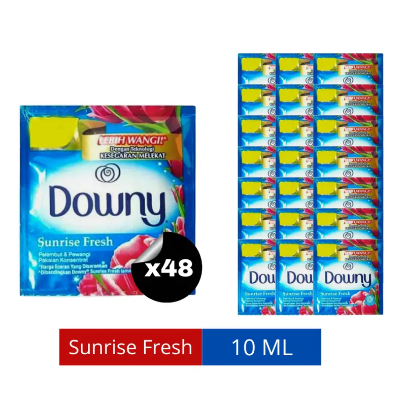 48 Pcs Downy 10 ml Paket Murah Pewangi & Pelembut Pakaian Downy Sunrise Fresh \ Floral Pink \ Sports Fresh \ Fresh Bouquet \ Adorable Bouquet \ French Lavender \ Passion \ Mystique \ Anti Apek Renceng 1
