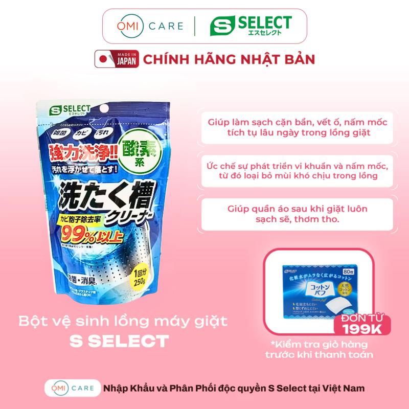 Bột Vệ Sinh Lồng Máy Giặt S Select Nhật Bản Túi 250g - Làm Sạch Sâu, Kháng Khuẩn, Khử Mùi Hiệu Quả Cho Lồng Giạt