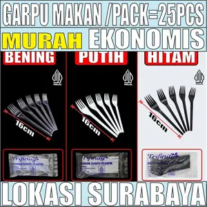 Garpu Makan Plastik Kuat Tebal Murah Trifinity Panjang Bening / Hitam / Putih Per Pack SDA