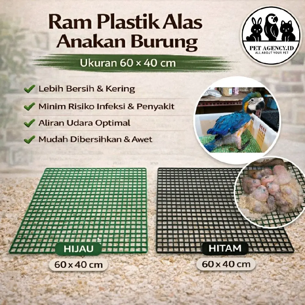 Pet Agency.id Alas Ram Plastik Untuk Anakan Burung 60x40 Cm HDPE Kuat Tahan Air Cocok Kandang Kotak Besi & Outdoor Indoor