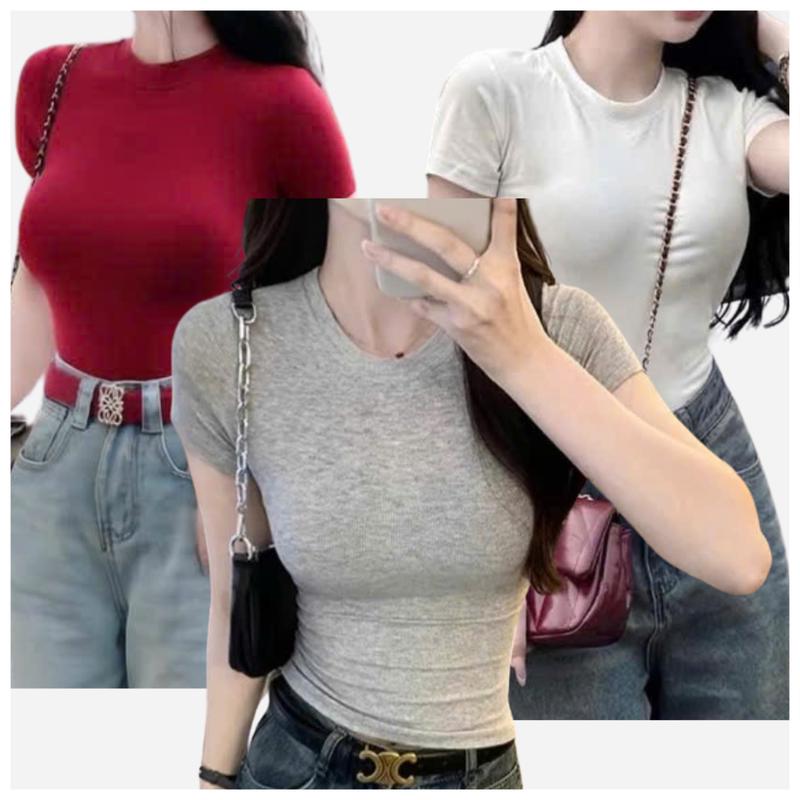 Thời Trang Com Bo 3 Áo Thun Nữ Basic Tay Ngắn Phom Ôm Dáng Dài Chất Cotton Lụa Mỏng Mịn Mát Co Giãn Bốn Chiều Thấm Hút Mồ Hôi Tốt Aonuformom Aonu_muahe