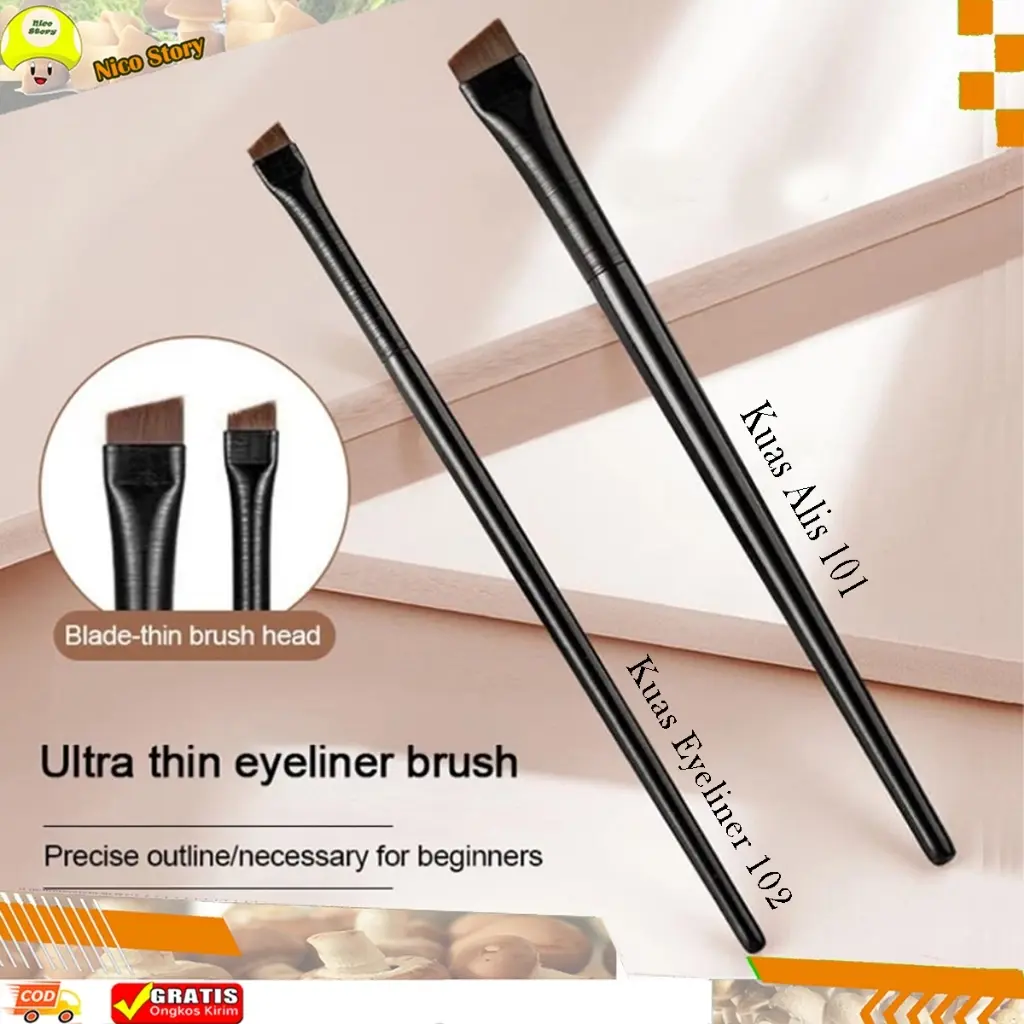 Kuas Alis Mata Hitam Pen Eyebrow Brush Bahan Bulu Sintetis Super Tipis brush Eyeliner Untuk Alat Makeup - 1 pcs