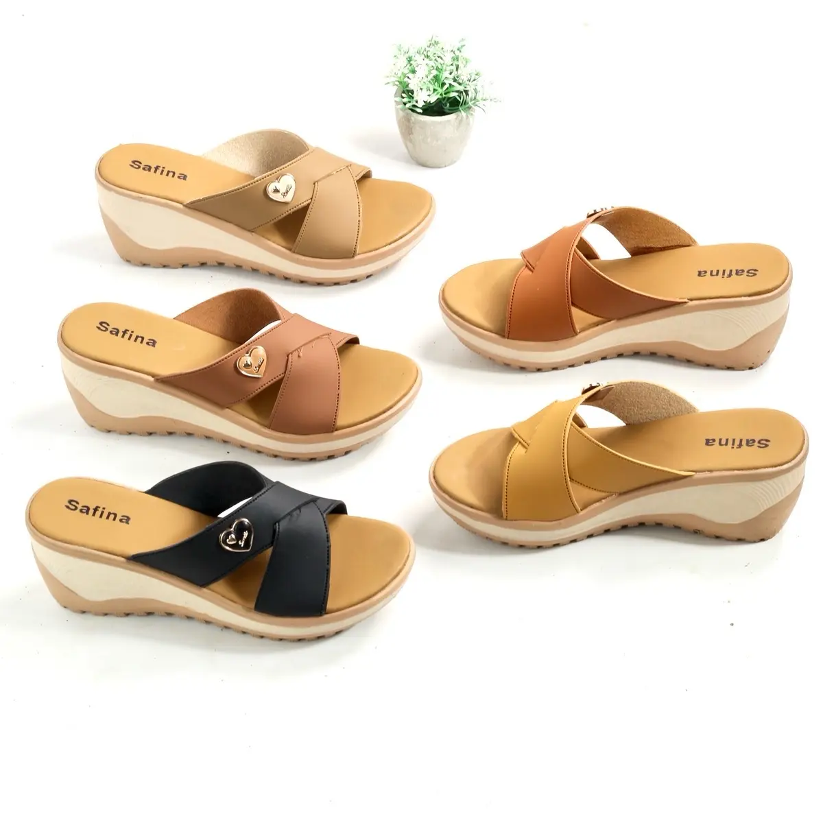 SAFINA Adelaide Wedges Wanita Kondangan Slip On / Selop Kekinian 2025 - Model Kupu-Kupu Variasi Gesper Mini Sandal Sendal Kondangan Cewek