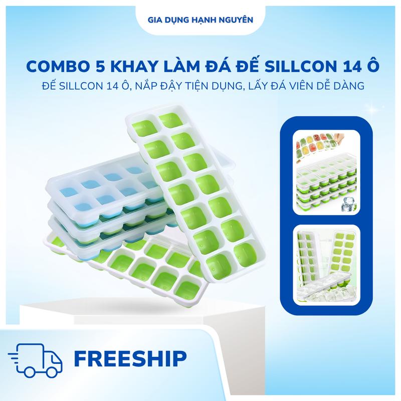 COMBO 5 KHAY LÀM ĐÁ SILICON 14 Ô CÓ NẮP SẠCH SẼ TIỆN LỢI DỄ LẤY ĐÁ CHẤT LIỆU NHỰA PP - Gia Dụng Hạnh Nguyên Kho 1