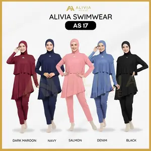 Alivia Swimwear AS17 - Baju Renang Muslimah Syari Dewasa Wanita Muslim Perempuan Remaja dengan Hijab Renang Bahan livina (nylon mix spandex) Comfort Stretch dan Sun Protection