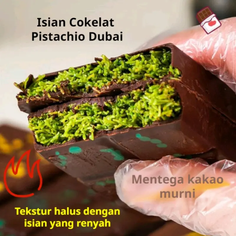 Coklat Dubai Pistachio Kunafe Enak 100gr - Snack Food Wafer dubái - Jajanan, Chocolate 3