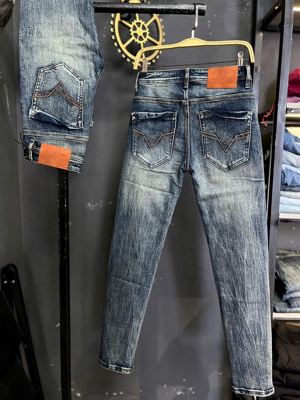[2 Phiên Bản Quần Jeans THREE CLTN JD770- TD770] Quần Jean Nam Dài Màu Xanh Đậm Was RETRO Loang Túi Đánh Chỉ Cam Mẫu 2024 & 2025. Menswear Pants J3804 J3920