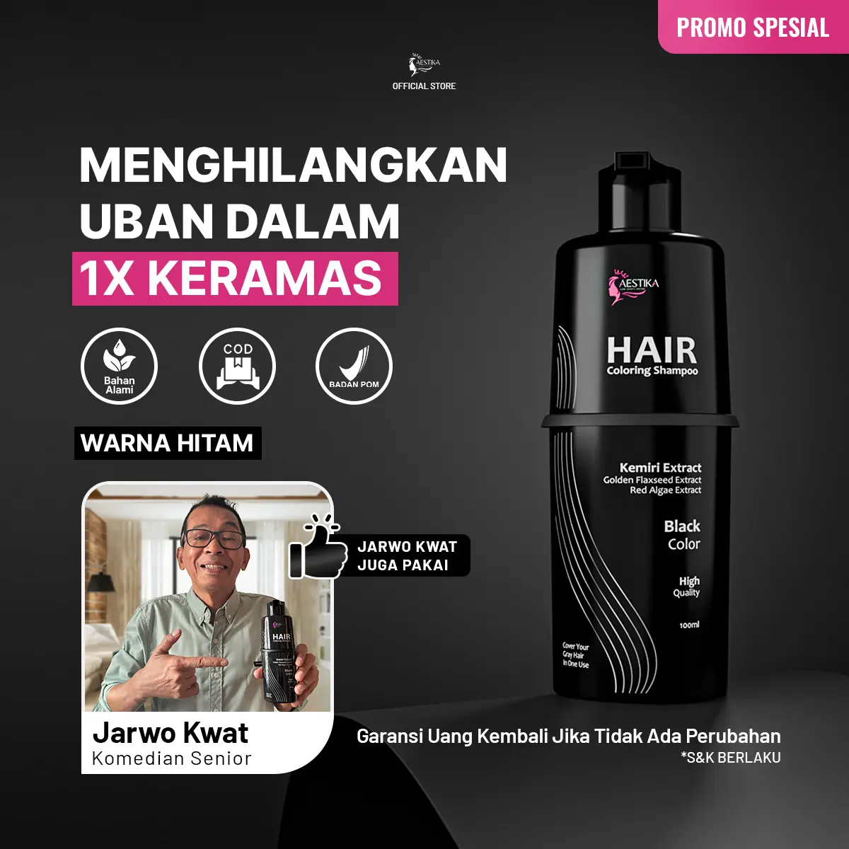 (Promo Spesial) Aestika Black Hair Coloring Shampoo - Shampoo Penghitam Rambut & Uban 1x Keramas