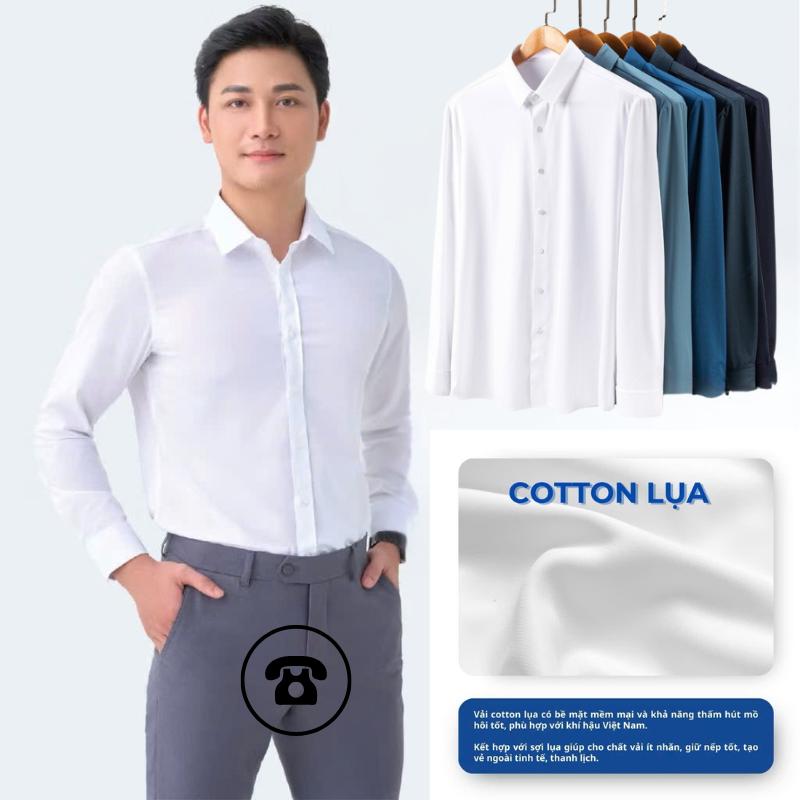 Áo sơ mi nam dài tay lụa dày chống nhăn thấm hút bảng màu basic dễ phối.