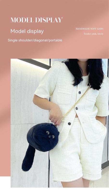 Product Introduction of One Shoulder Bag Female Design Small Man Messenger Bag Versatile Hand Made Autumn and Winter Plush Cute Cat Bag 7