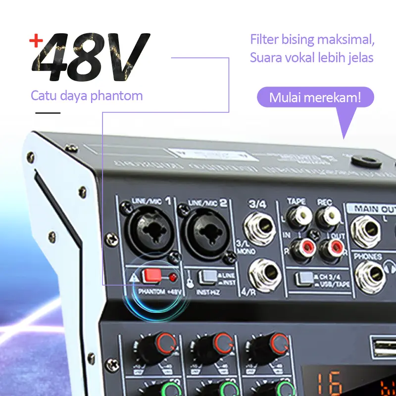 Bonkyo Pm4/HM-4M mixer sound audio system Bluetooth dsp USB 4 channel mini audio interface for recording 12v mixer with equalizer Bass Monitor Komputer Amplifier Adaptor Logam 1