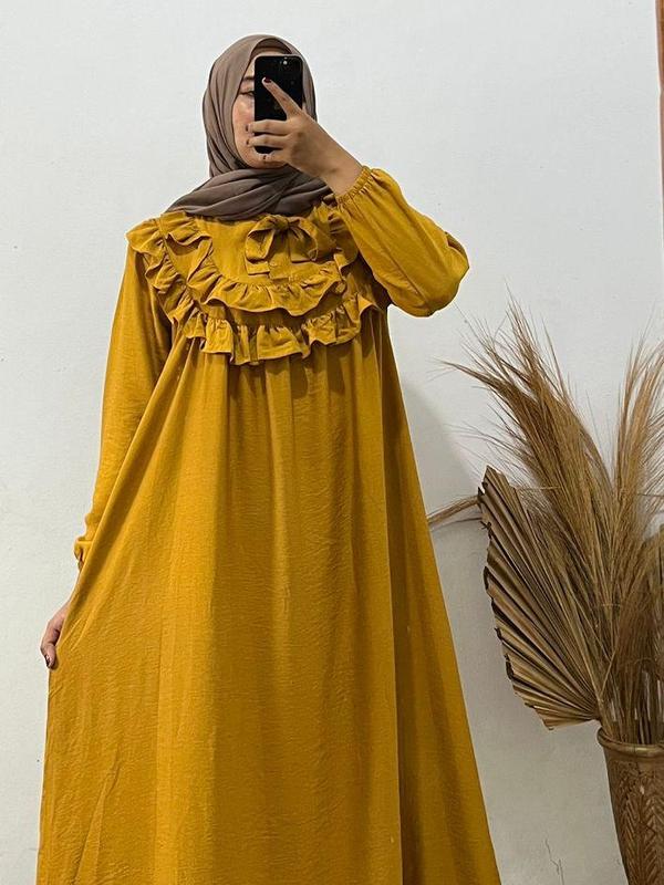 Gamis Polo Linen Terbaru Mewah Elegant Panjang Wanita 0