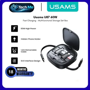 USAMS U87 Kabel Fast Charging Type-C to C 60W Multifunctional Storage Set Box Include Converter & SIM Eject Pin - SJ650