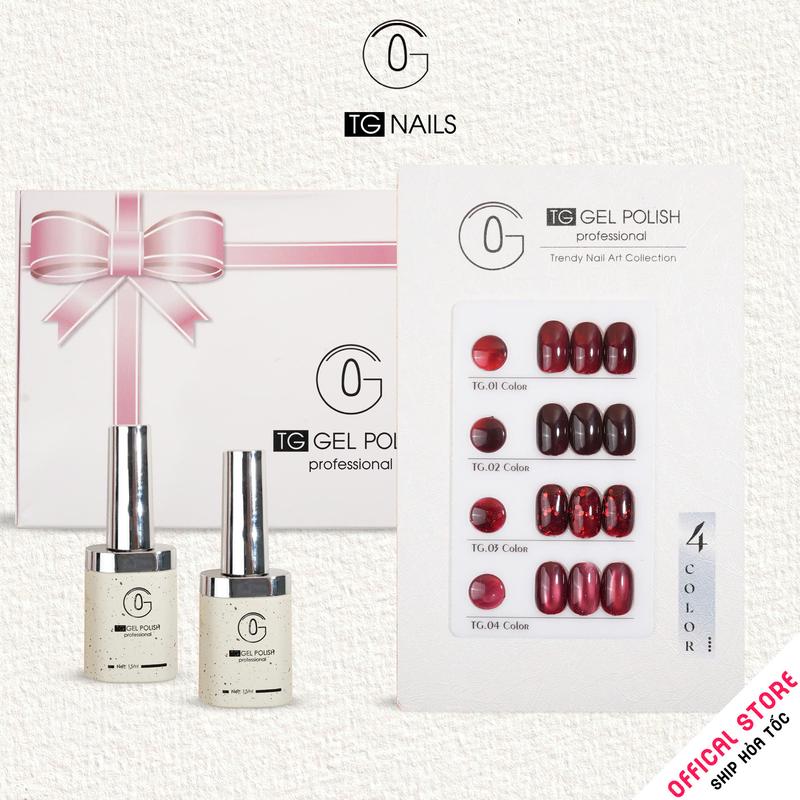  Sơn móng gel TG - Combo set 4 màu Đỏ cọ tròn kèm bảng màu 