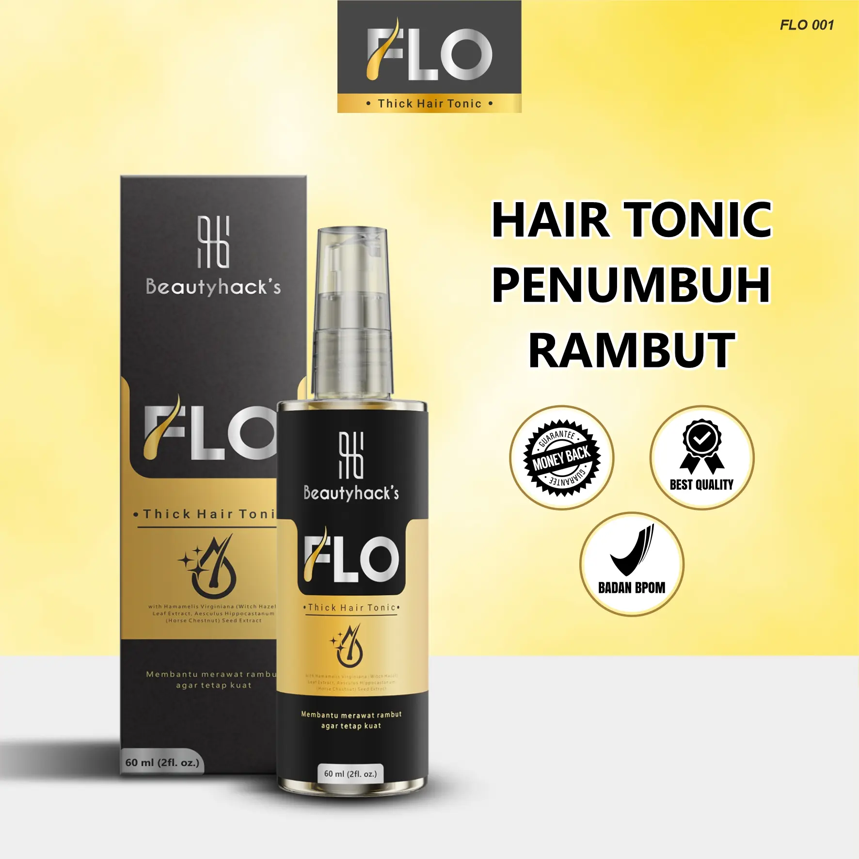 FLO Hair Tonic 60ml - Haircare Atasi Kebotakan Rambut Kepala/Menjaga Kekuatan Rambut/Menghilangkan Ketombe