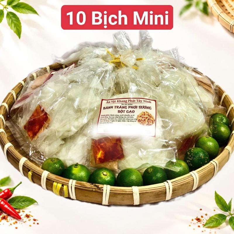 Xâu 10 Bịch Bánh Tráng Phơi Sương Tây Ninh (Ăn Chay được) Có Kèm Tắt Bịch Vò Muối Nhuyễn Sa Tế - Bánh Tráng Phơi Sương Bột Gạo Tây Ninh