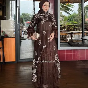 Azzahra gamis wanita motif bunga full tile ampe belakang dress lebaran gamis bini orang viral lattern fancy Muslim Baju Mewah Payet Tile Gaun Kondangan Cantik